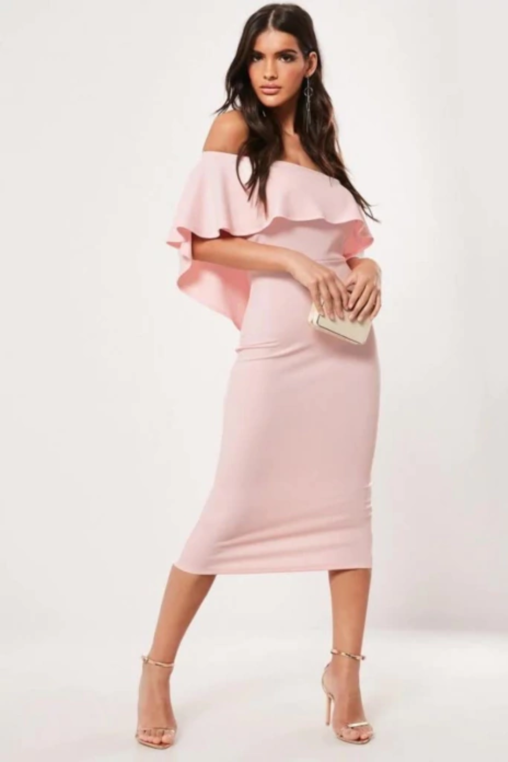 Vestido Midi Com Babado E Fenda