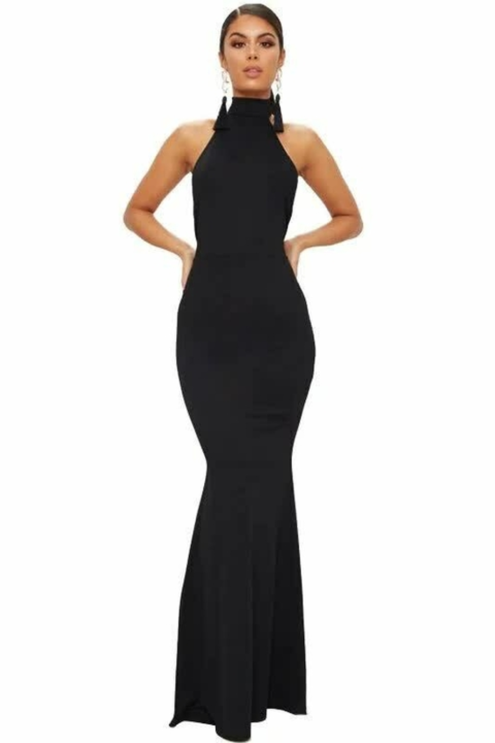 Vestido Longo Gola Alta Alcinha Social