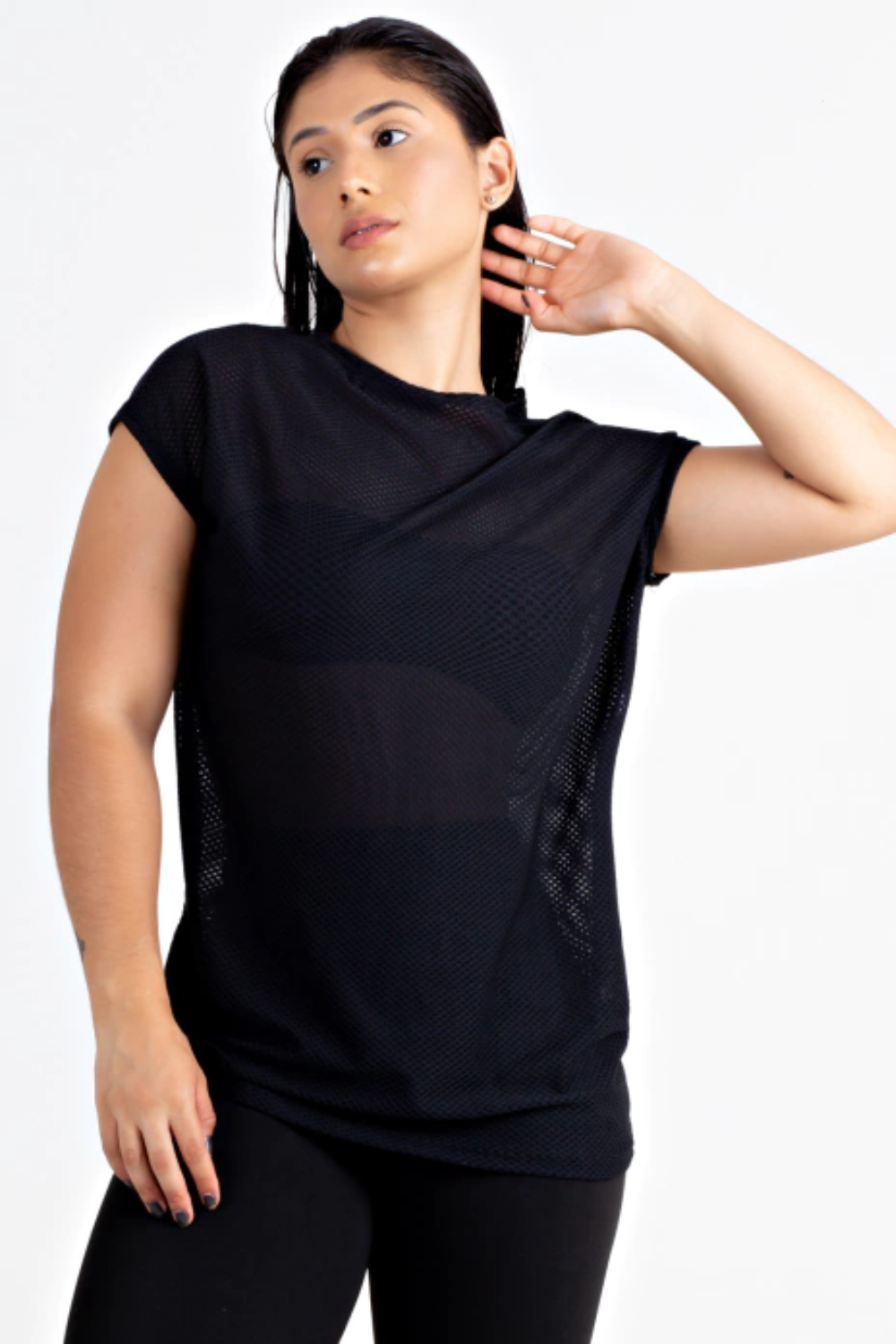 Blusa Transparente Dry Preto Feminina Fitness