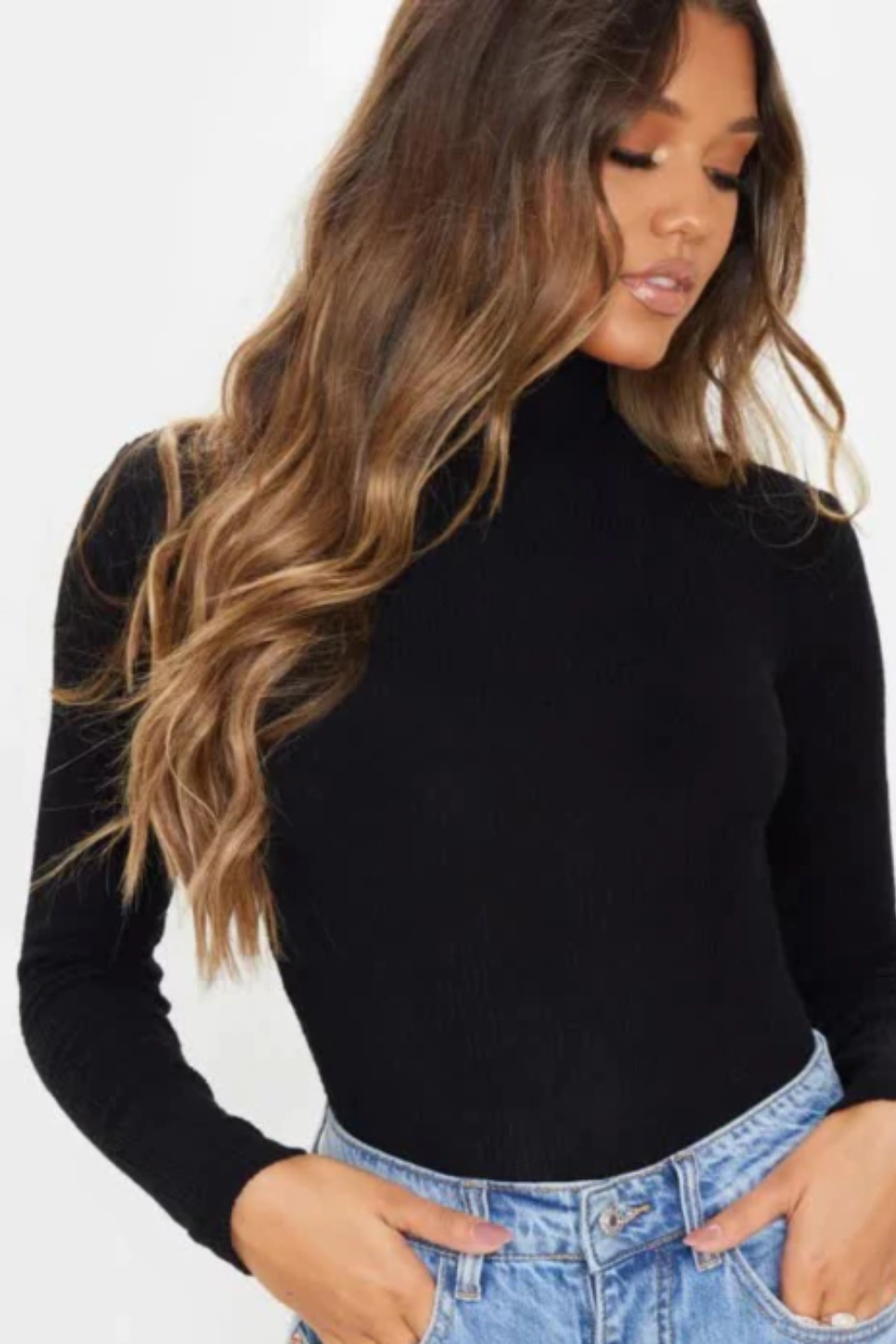 Body Feminino Canelado Manga Longa Gola Alta - Image 3