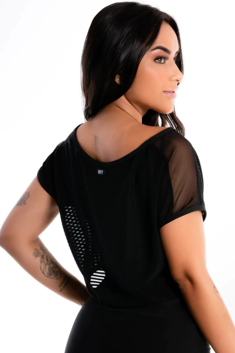 Blusinha Cropped Preto Tomara que Caia Transparente Com Cropped