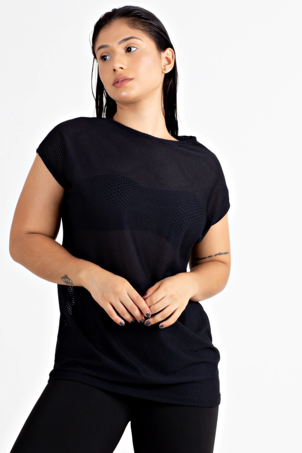 Blusa Transparente Dry Preto Feminina Fitness