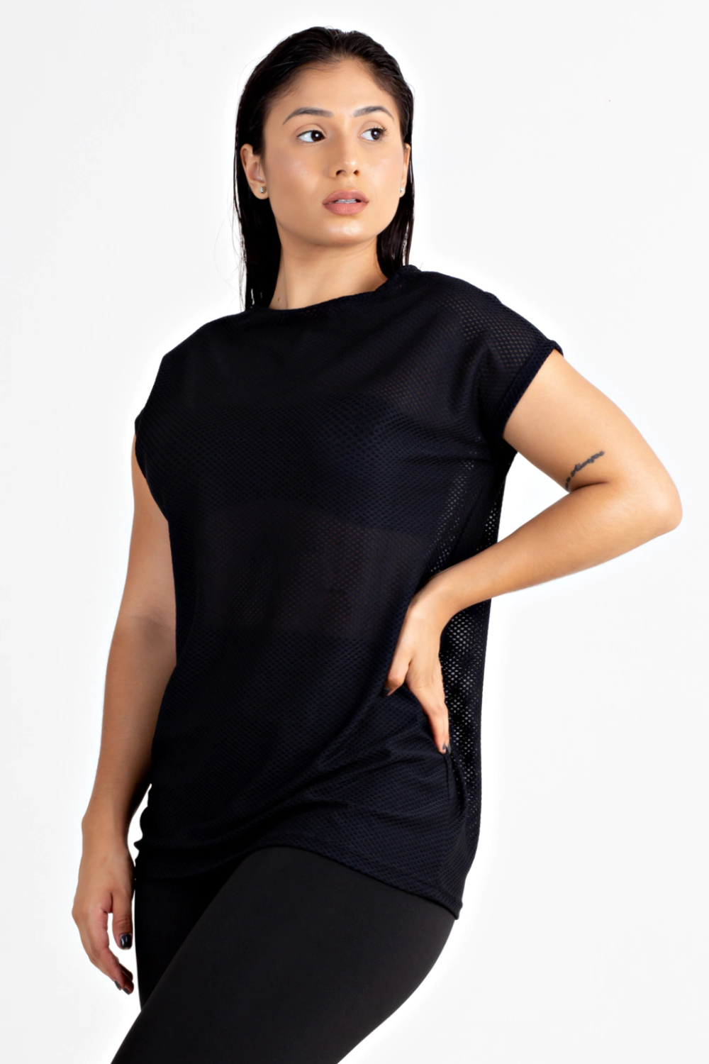 Blusa Transparente Dry Preto Feminina Fitness