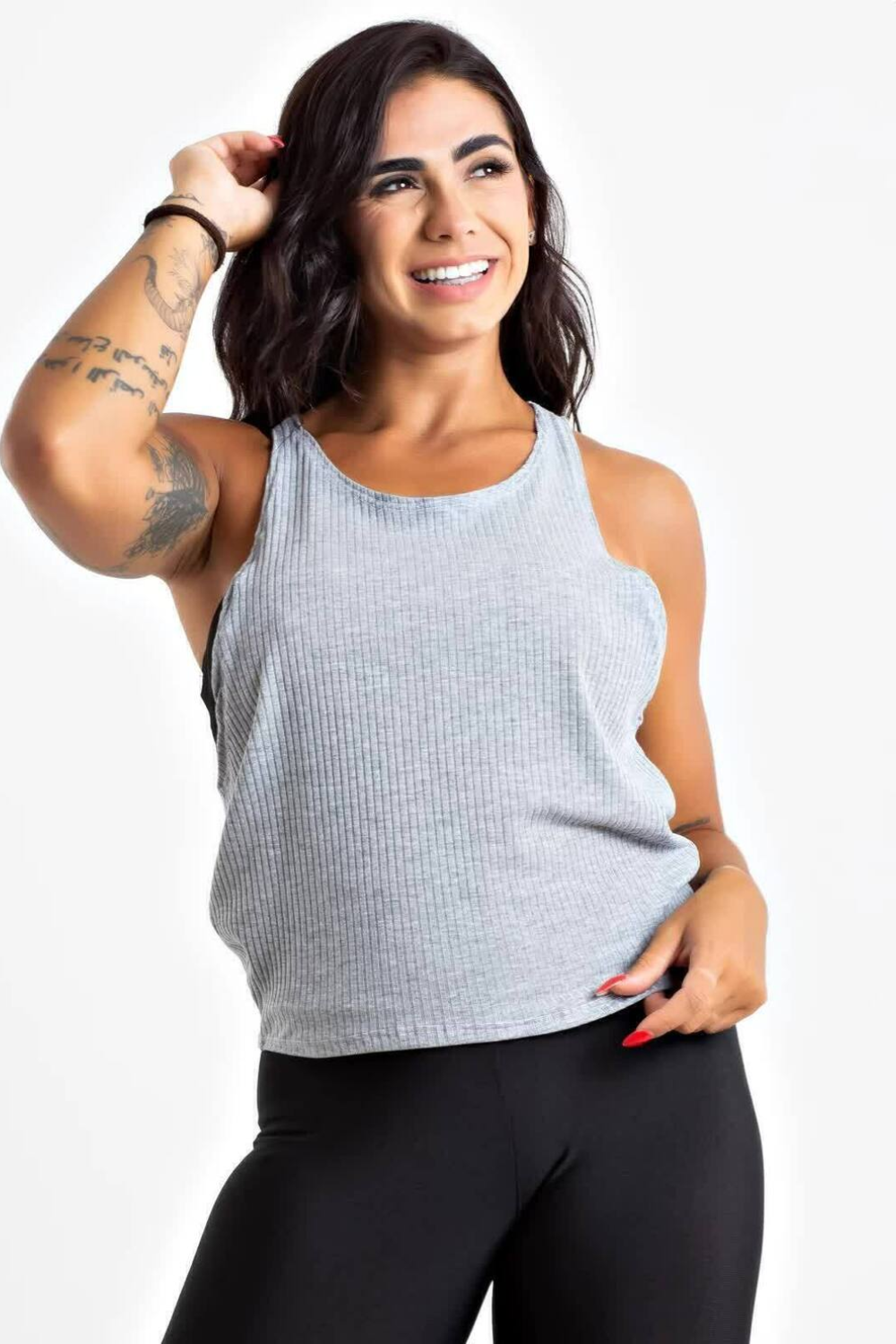 Regata Nadadora Cinza + Top Faixa Fitness