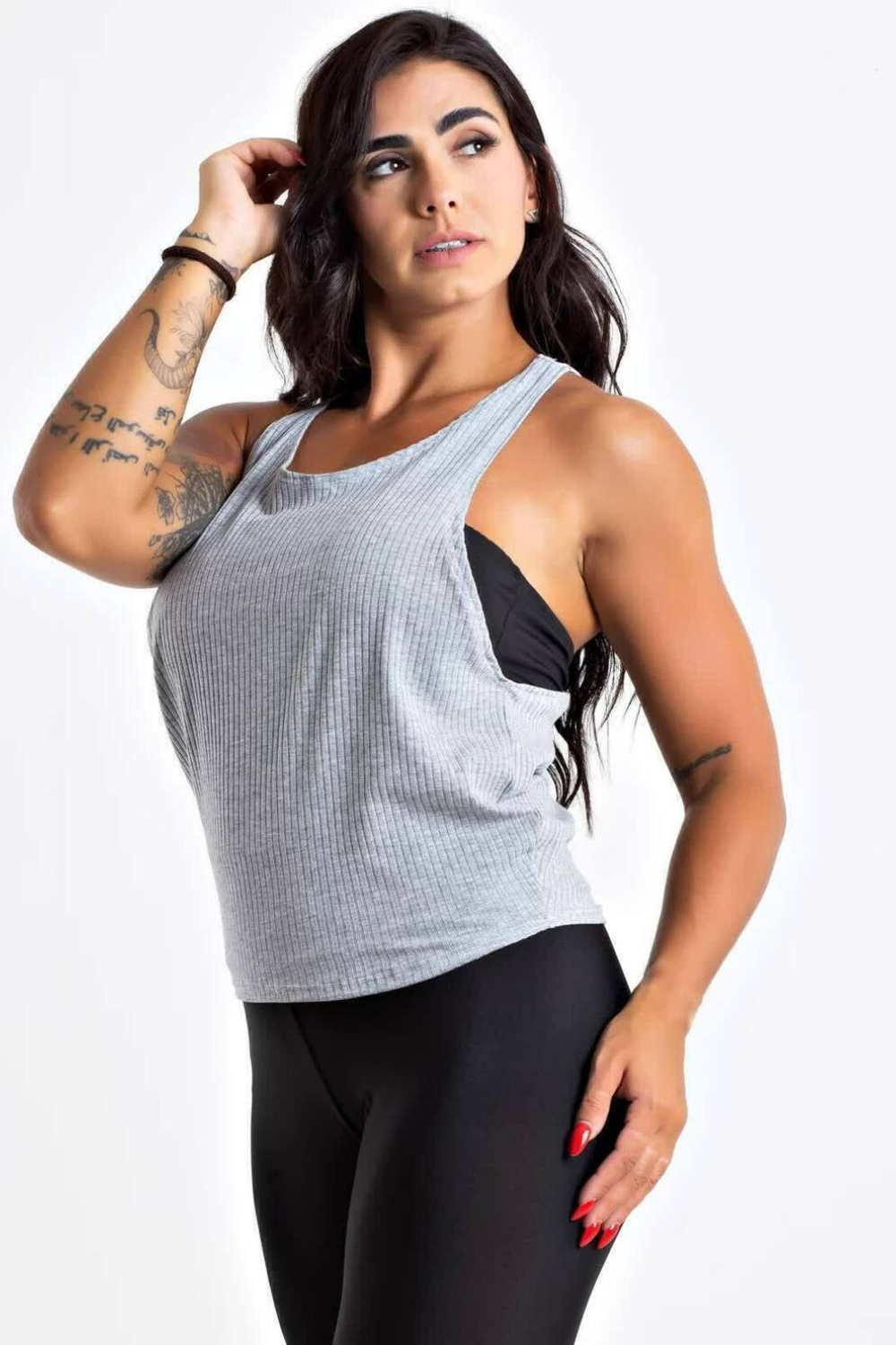 Regata Nadadora Cinza + Top Faixa Fitness