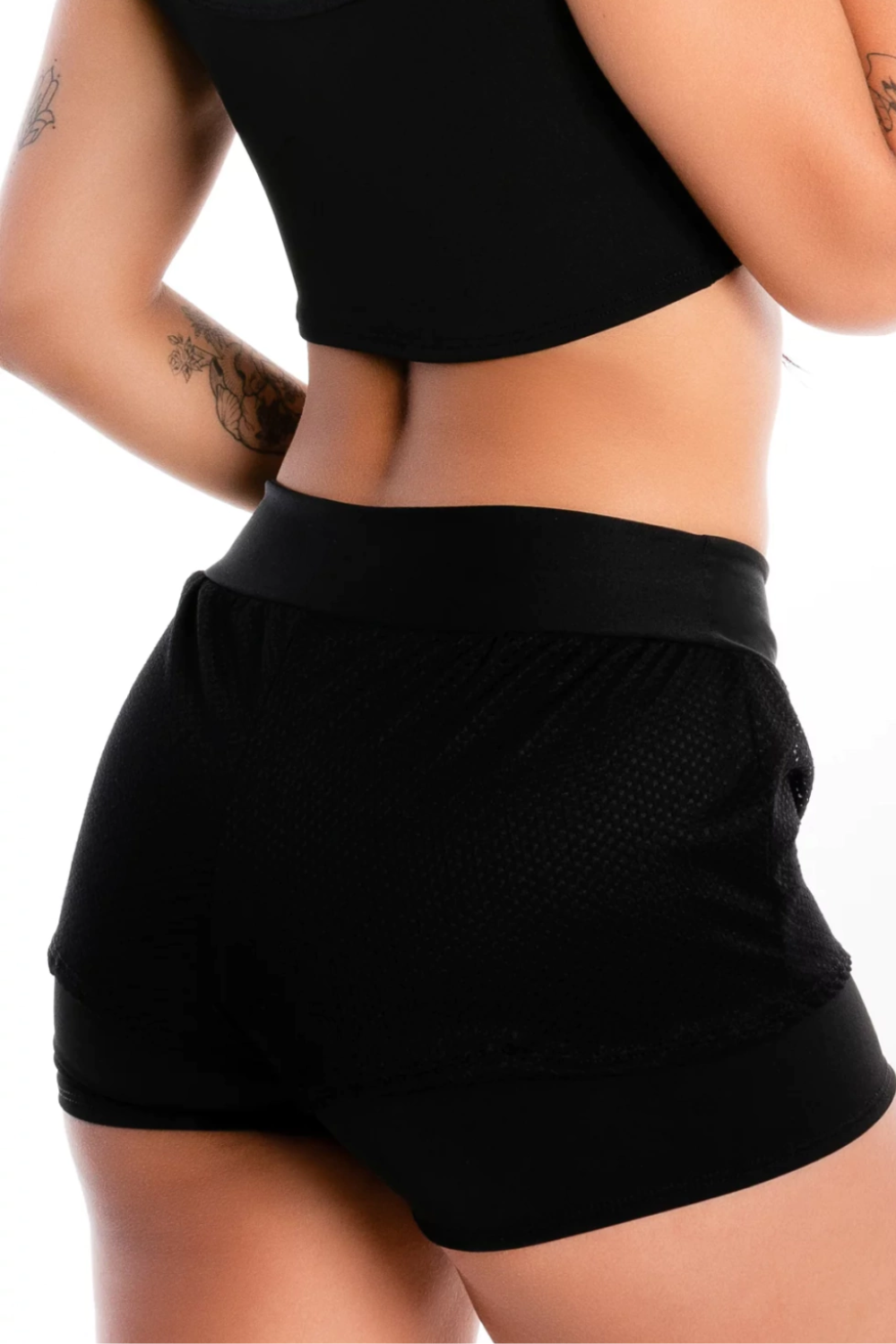 Short Saia Corrida Preto Com Tela - Image 2