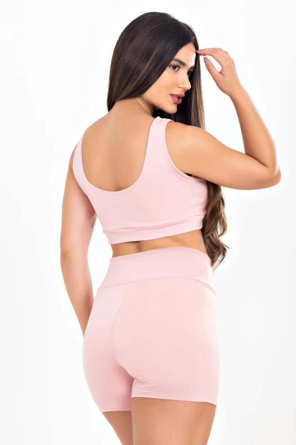 Conjunto Cropped Nadador e Short Liso Rose Com Cadarço - Image 3