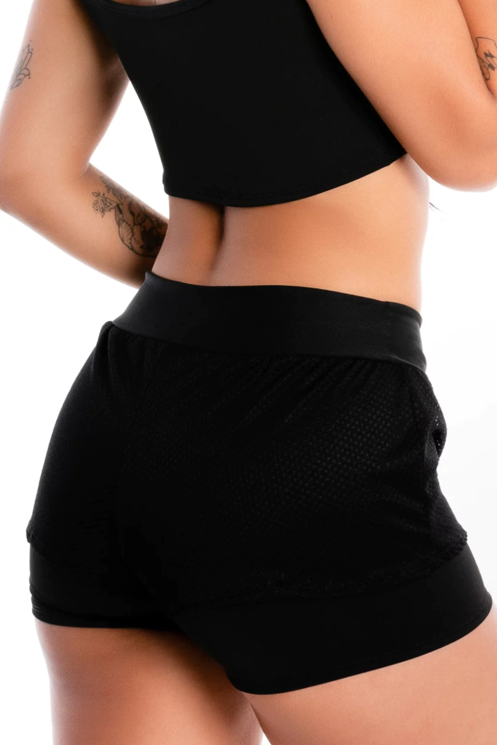 Short Saia Corrida Preto Com Tela - Image 3