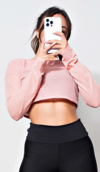 Blusa Cropped Dry Rosê Feminina Fitness