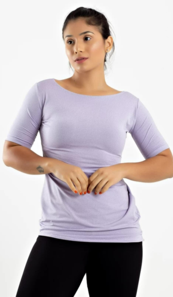 Blusa Fitness Lilás Metamorfose Tecido Texturizado