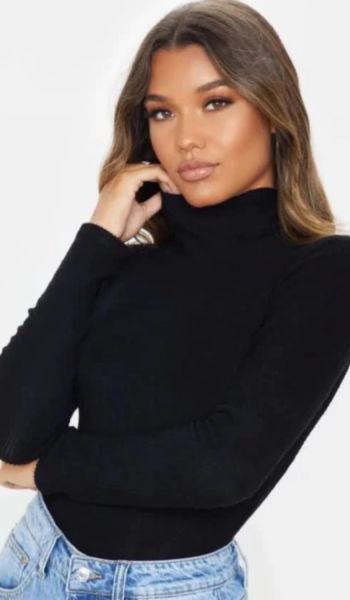 Body Feminino Canelado Manga Longa Gola Alta