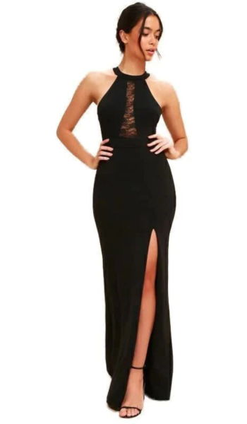 Vestido Fenda Lateral Renda Social Festa Longo