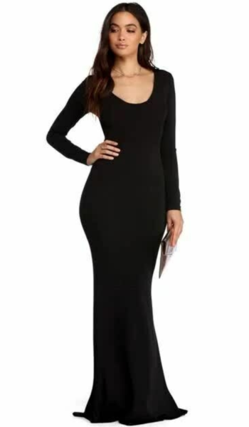 Vestido Longo Sereia Manga Longa Feminino