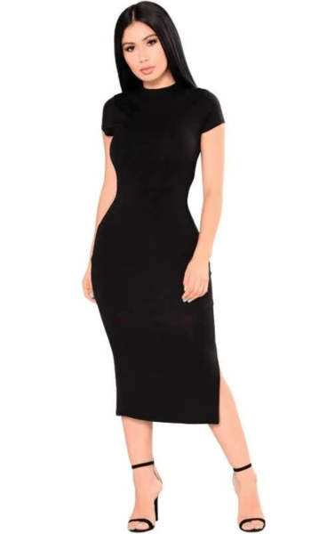 Vestido m Social Manguinha Gola Alta Midi