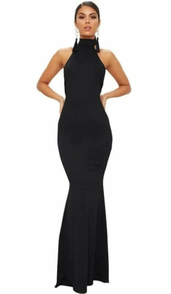 Vestido Longo Gola Alta Alcinha Social