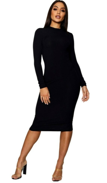 Vestido Canelado Manga Longa