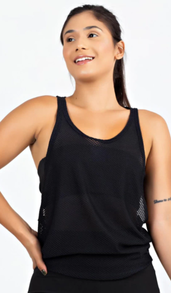 Regata Fitness Tela Dryfit Preto Nadador