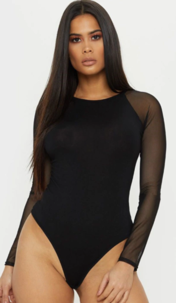 Body Manga Longa Tule Feminino