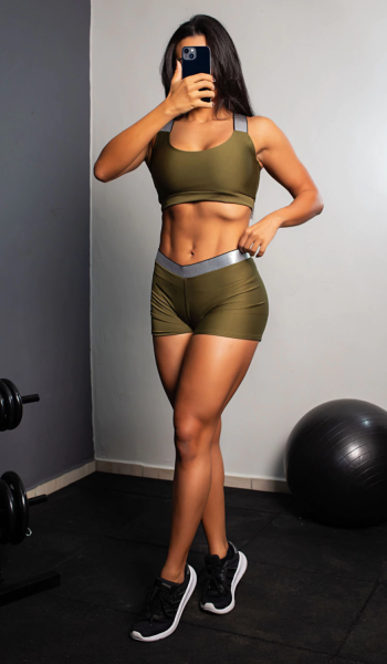 Short Cropped Elástic Verde Conjunto Fitness